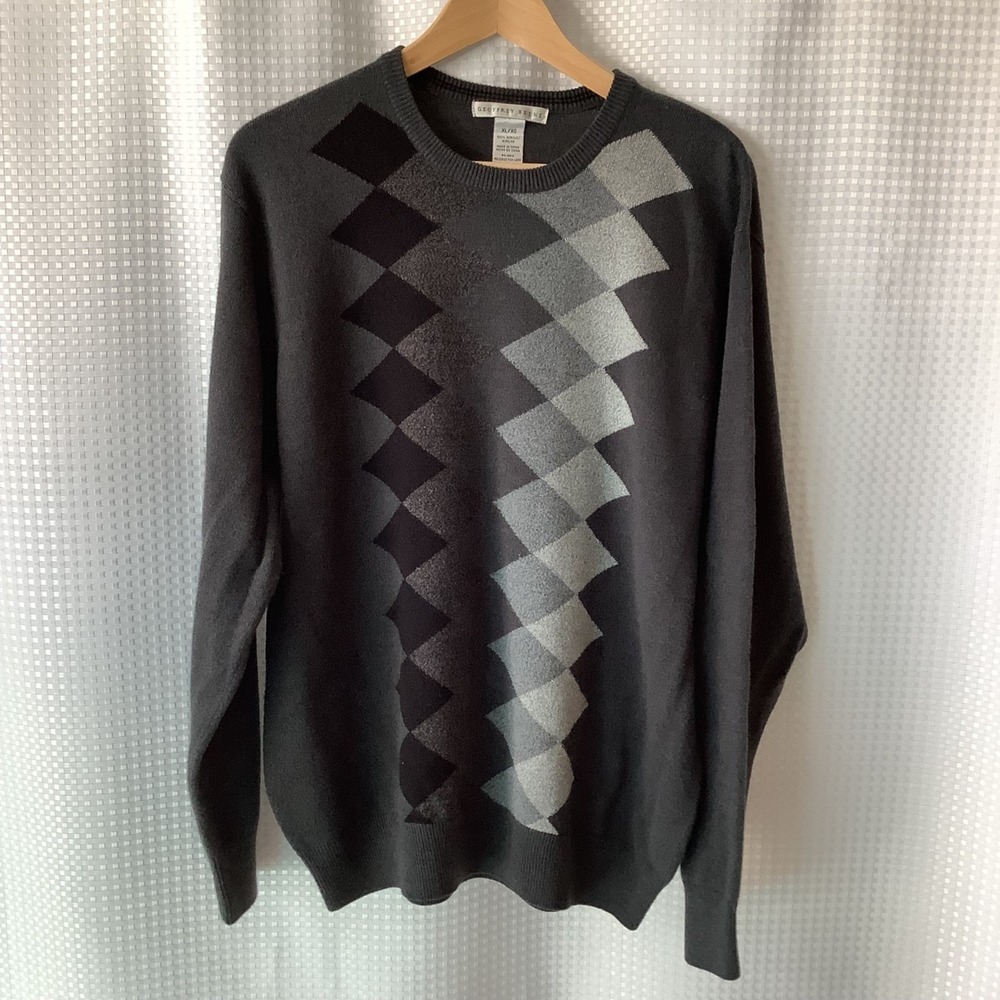 Geoffrey Beene Argyle Sweater Mens XL Gray Preppy Crew Neck Pullover